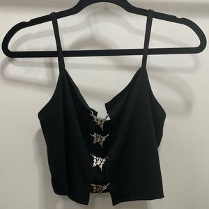 Black crop top with silver butterflies